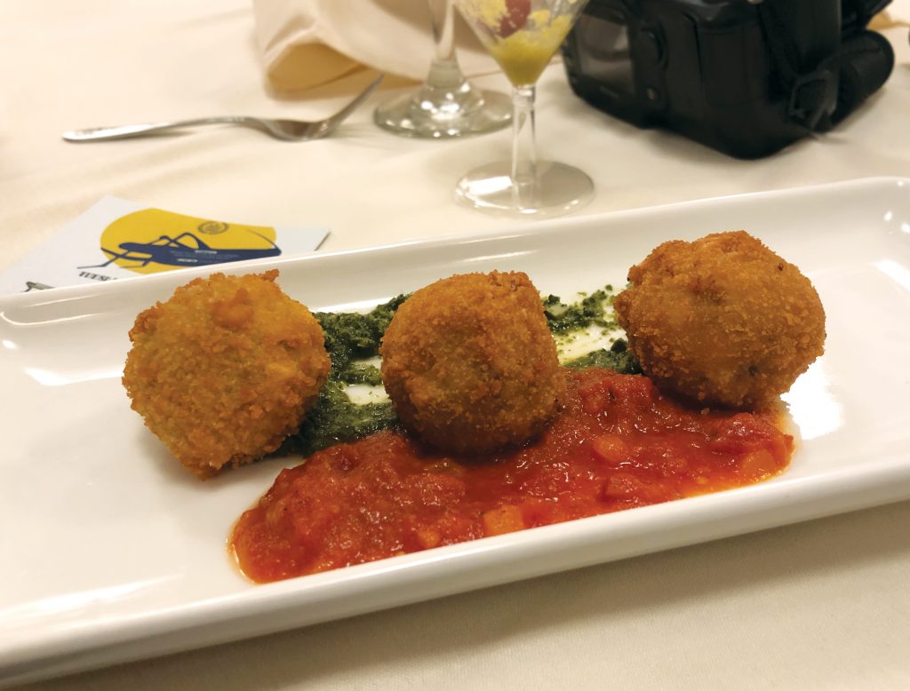 Arancini - Arborio rice with mealworms served with a pesto and marinara sauce