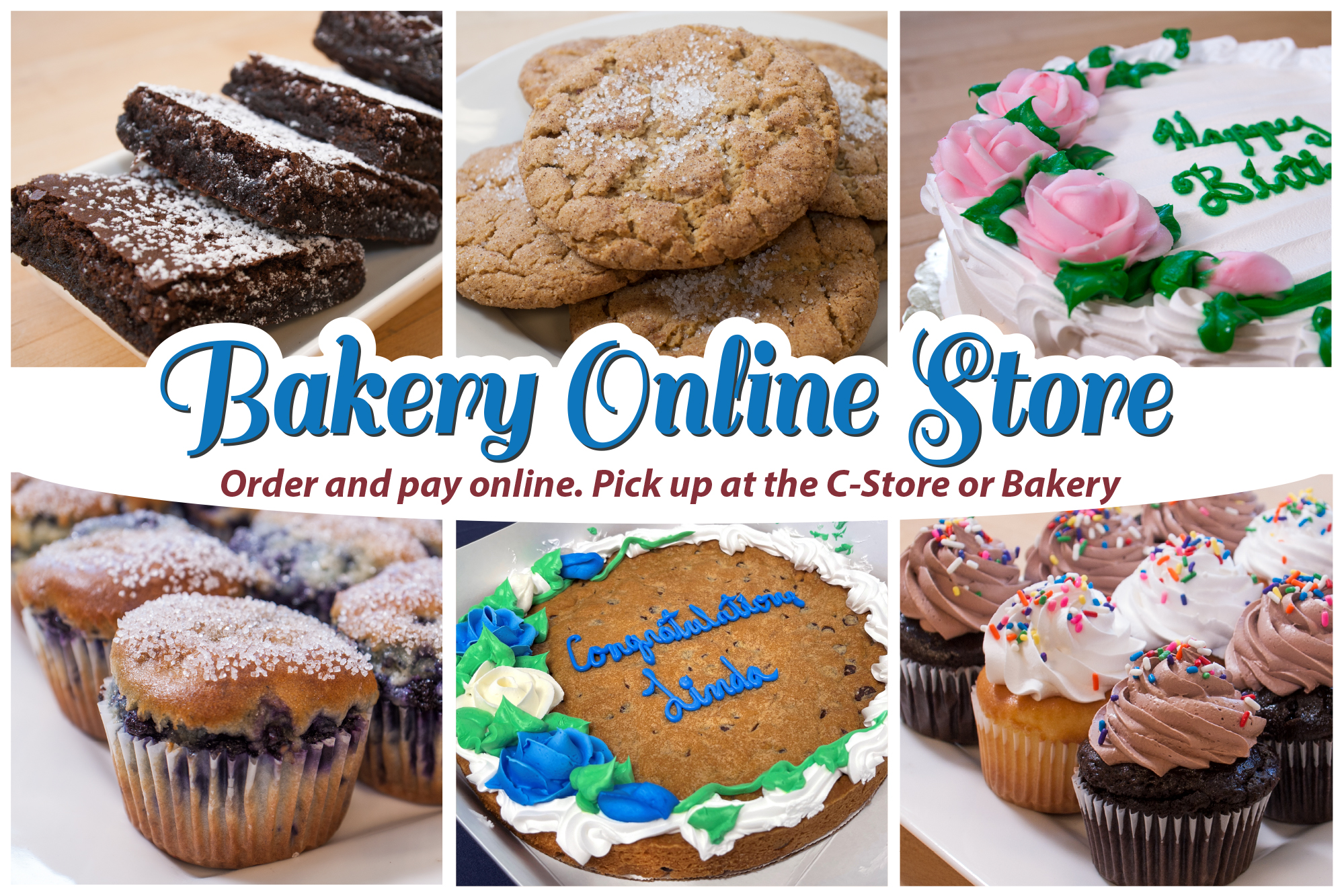 Anyone can order cakes, and baked goods, including gluten free from the UConn Bakery online store and pick up their order at the Student Union Convenience Store. 1 week notice is required