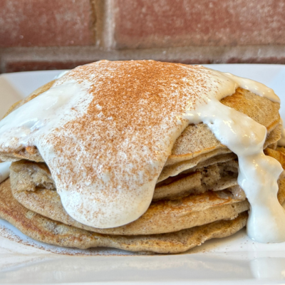 Carrot Cake Pancakes with Cream Cheese "Syrup"