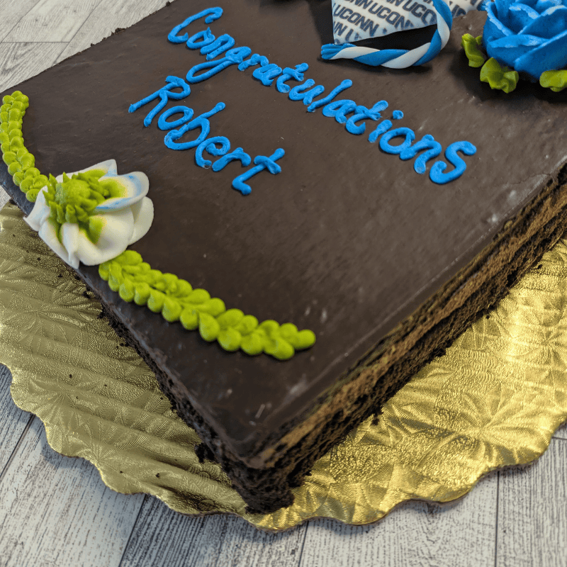 Chocolate mousse cake showing layers