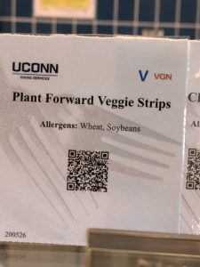 dining hall menu card with nutritional labeling